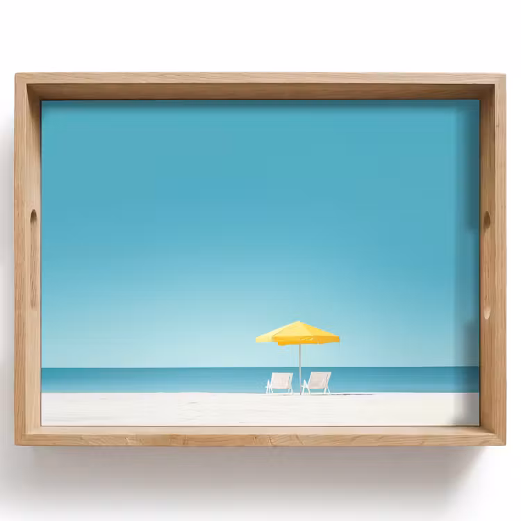 Bandeja - Playa - Cielo azul - Amarillo - Sombrilla — 1