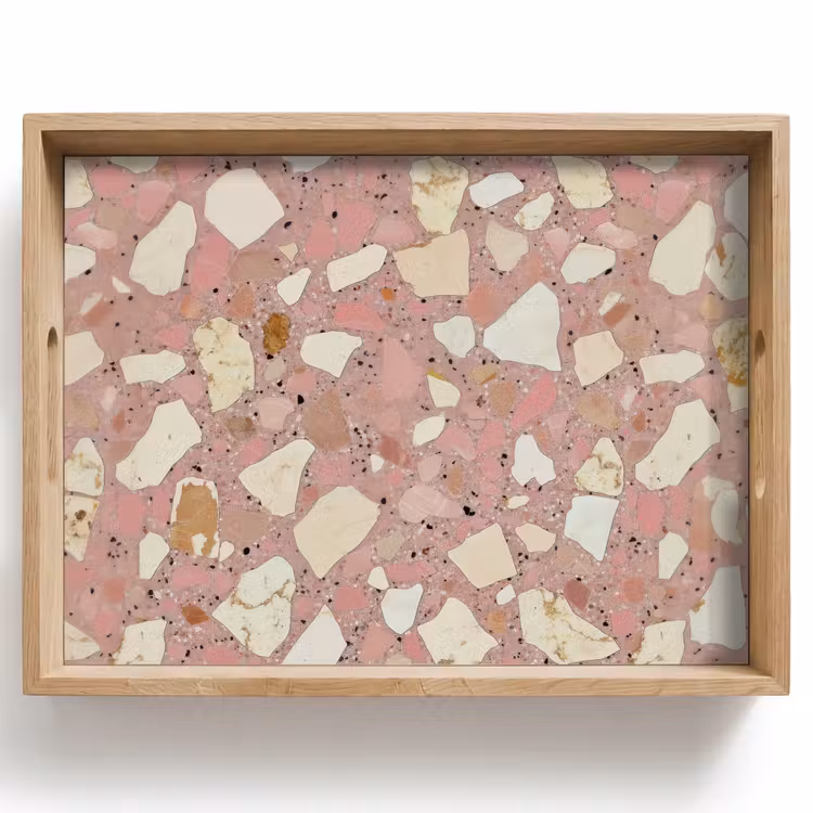 Bandeja - Rosa - Decoración - Piedras - Terrazo — 1