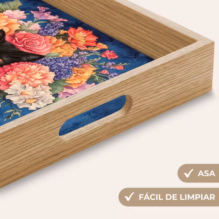 Bandeja - Gato - Flores de colores vivos - Jarrón — 8