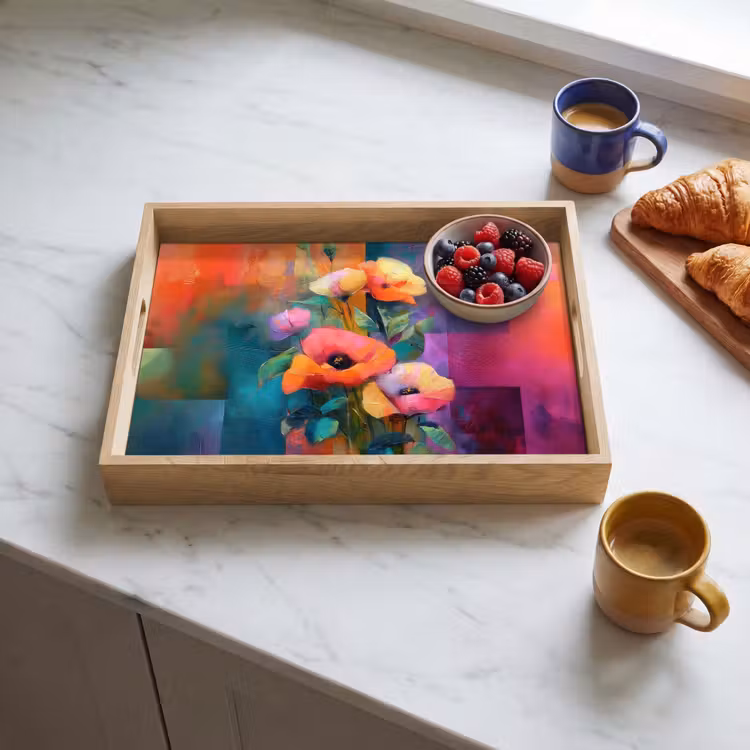 Bandeja - Hojas de colores geométricas - Modernas - Flores de fantasía — 3