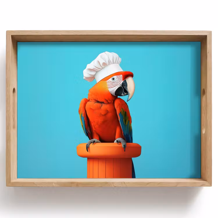 Bandeja - Ara - Gorro de cocinero - Pedestal - Divertido — 1