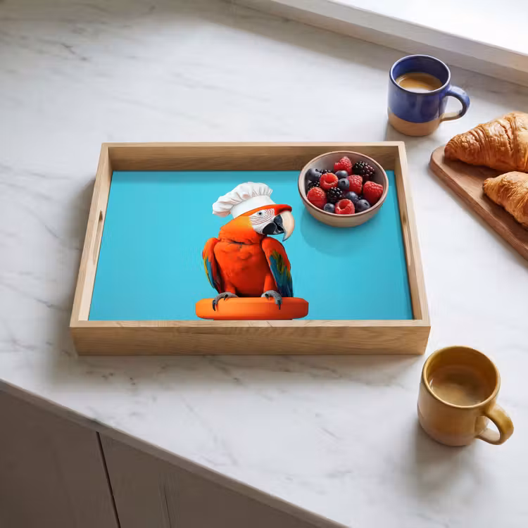 Bandeja - Ara - Gorro de cocinero - Pedestal - Divertido — 3