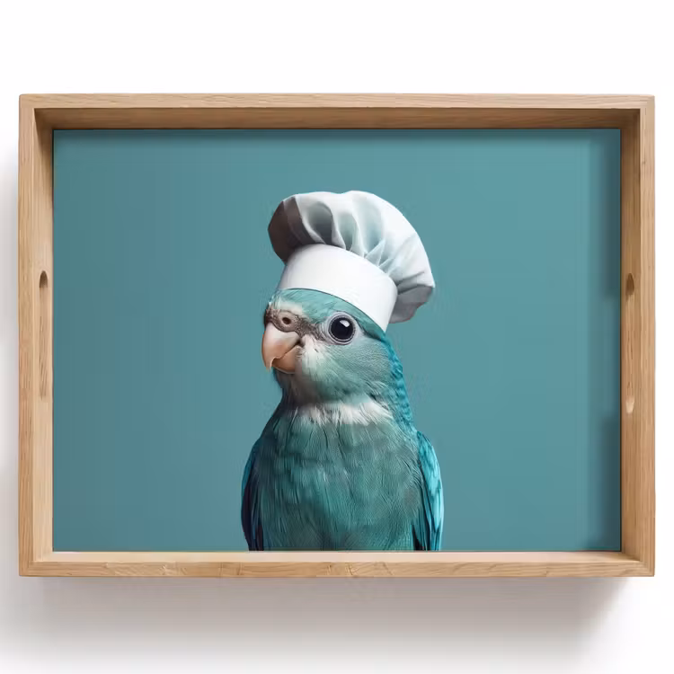 Bandeja - Periquito - Pájaro - Gorro de cocinero - Lindo — 1