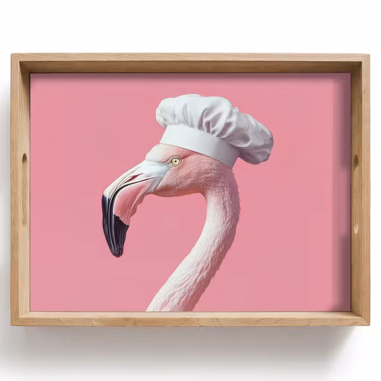 Bandeja - Flamingo - Rosa - Gorro de cocinero - Pájaro — 1