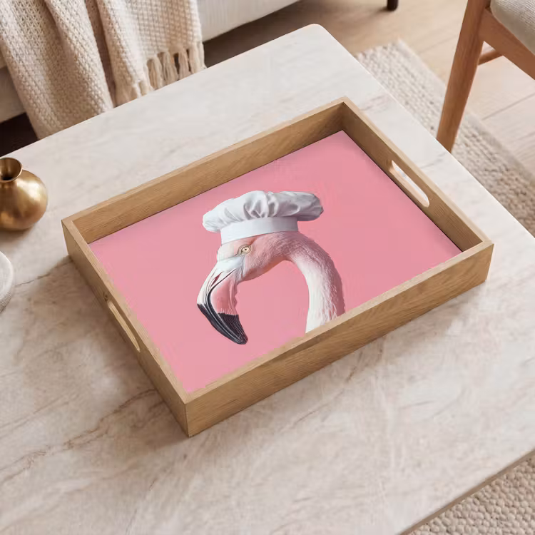 Bandeja - Flamingo - Rosa - Gorro de cocinero - Pájaro — 2