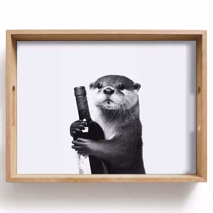 Bandeja - Botella de vino - Nutria - Negro — 1