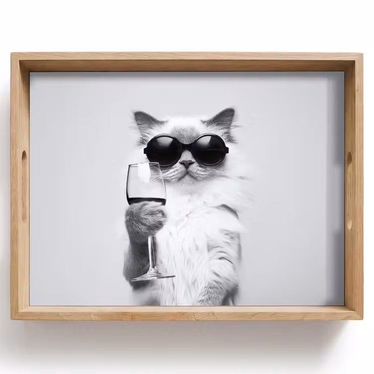 Bandeja - Gato - Gafas de sol - Copa de vino - Pelo largo — 1
