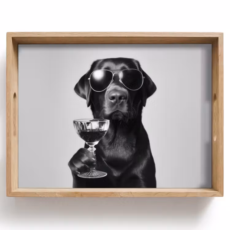 Bandeja - Perro - Negro - Copa de vino - Gafas de sol — 1