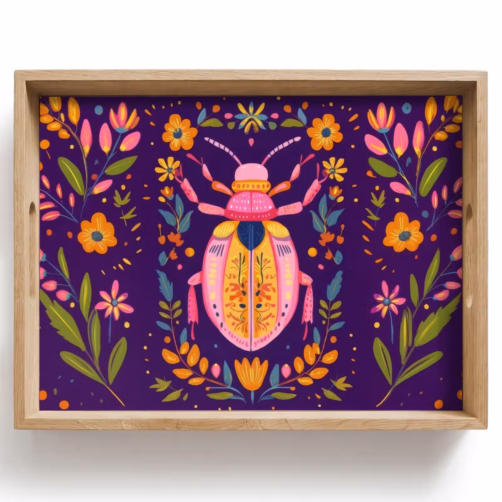 Bandeja - Escarabajo - Colores vivos - Flores - Hojas — 1