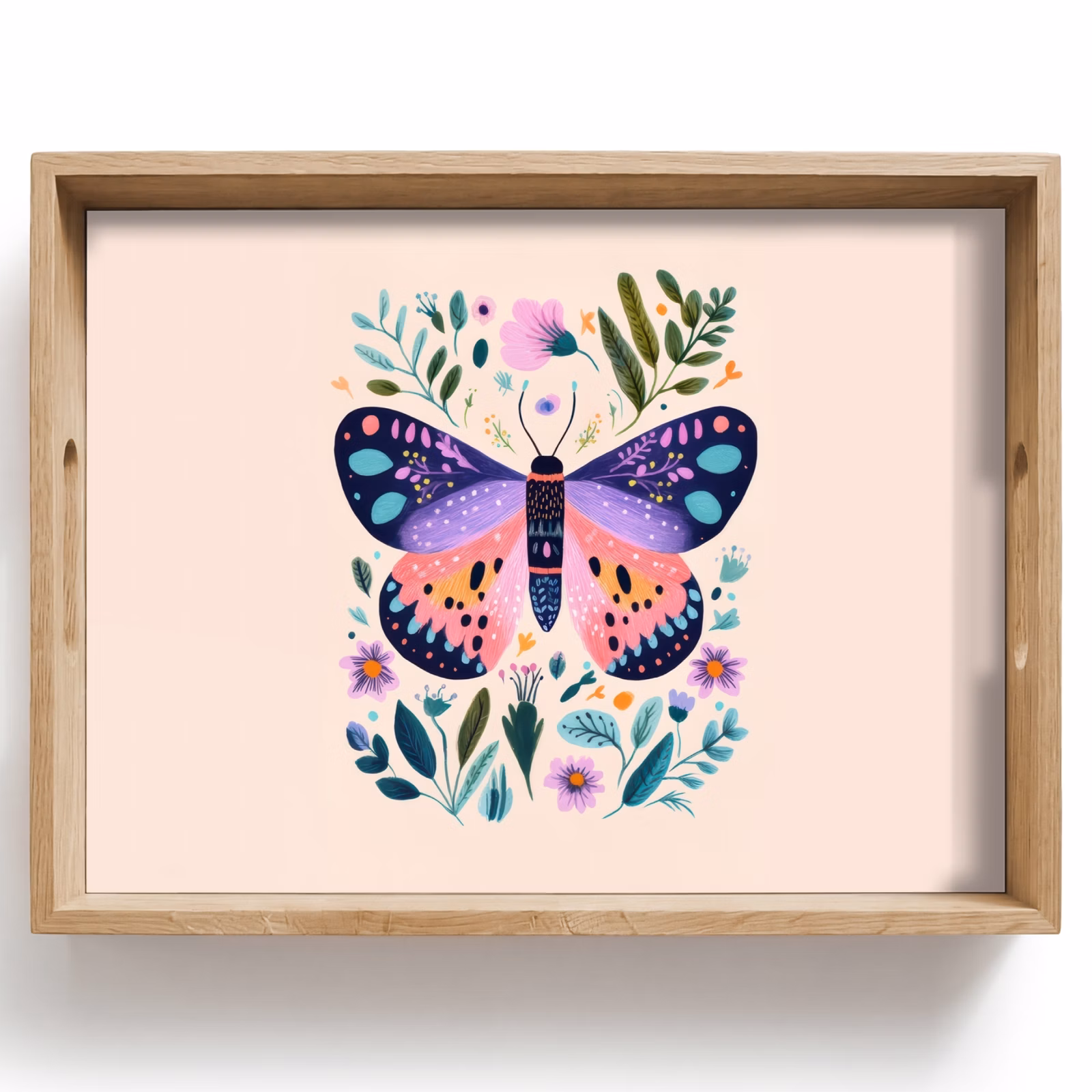 Bandeja - Flores - Hojas - Mariposa - Colorido — 1