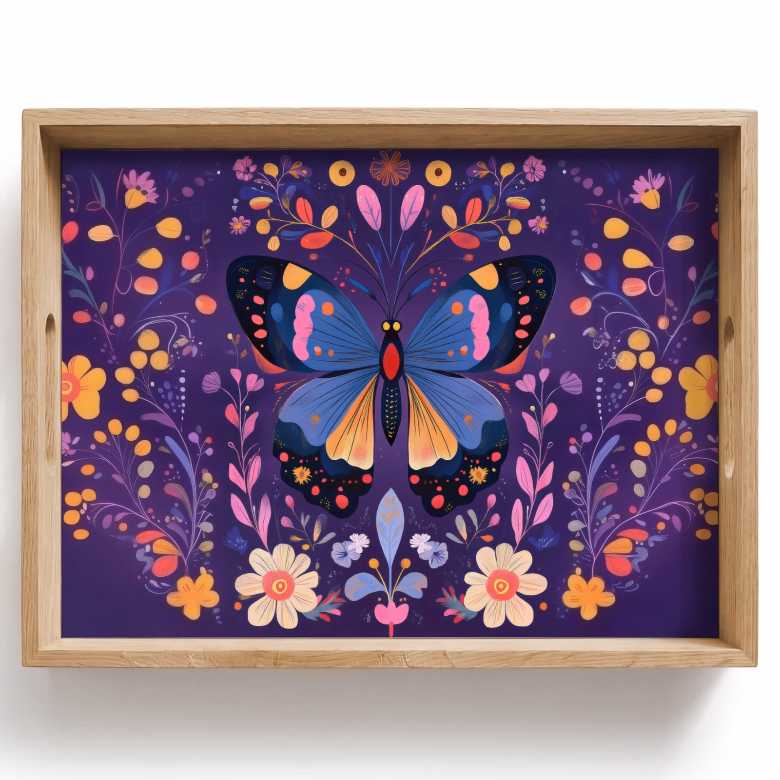 Bandeja - Ornamentado - Flores - Mariposa - Morado — 1