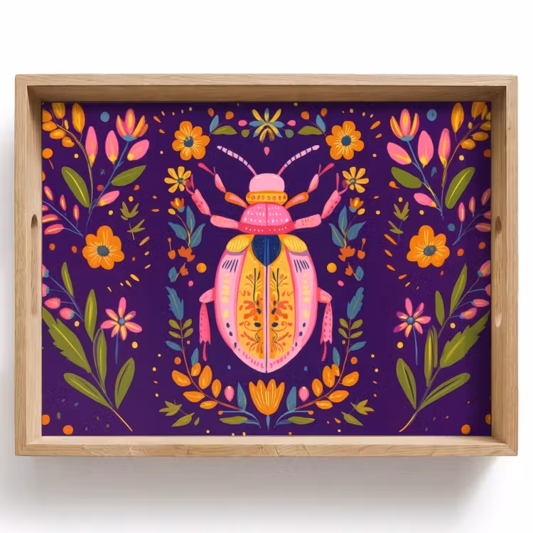Bandeja - Escarabajo - Colores vivos - Flores - Hojas — 1