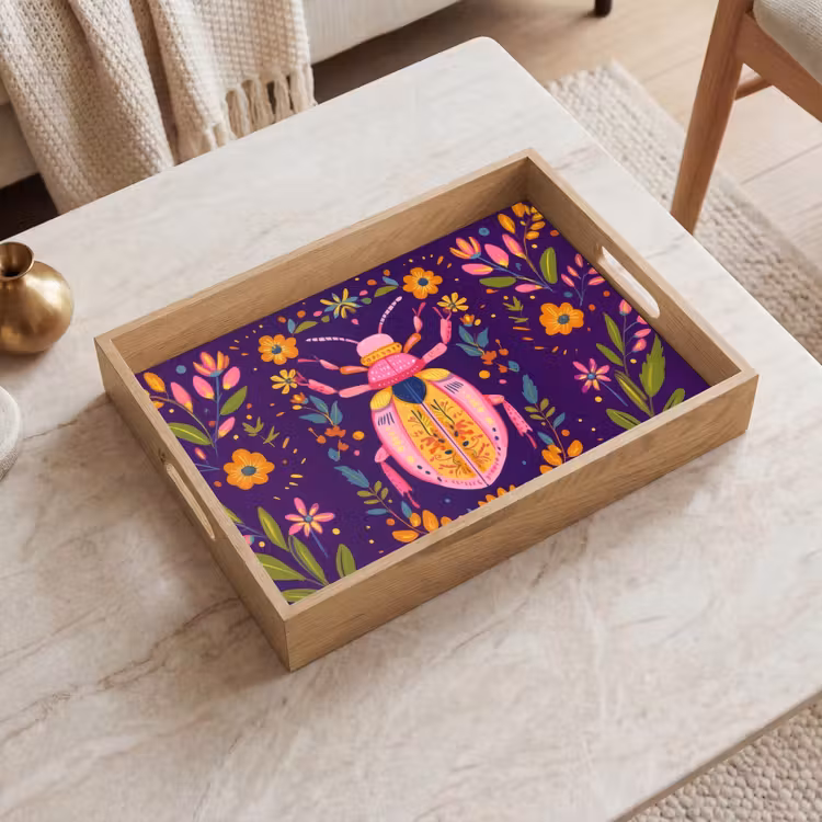 Bandeja - Escarabajo - Colores vivos - Flores - Hojas — 2