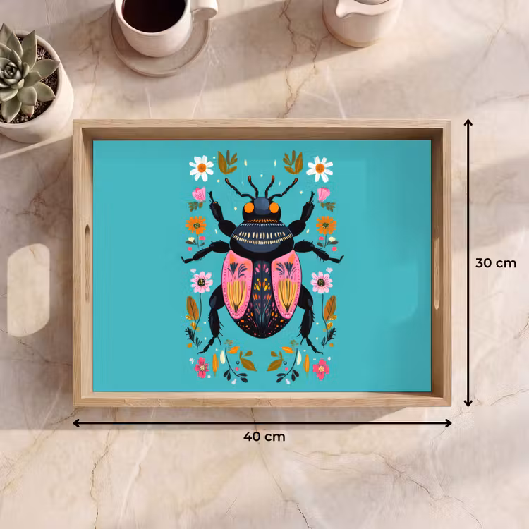 Bandeja - Escarabajo - Flores - Turquesa - Hojas — 7