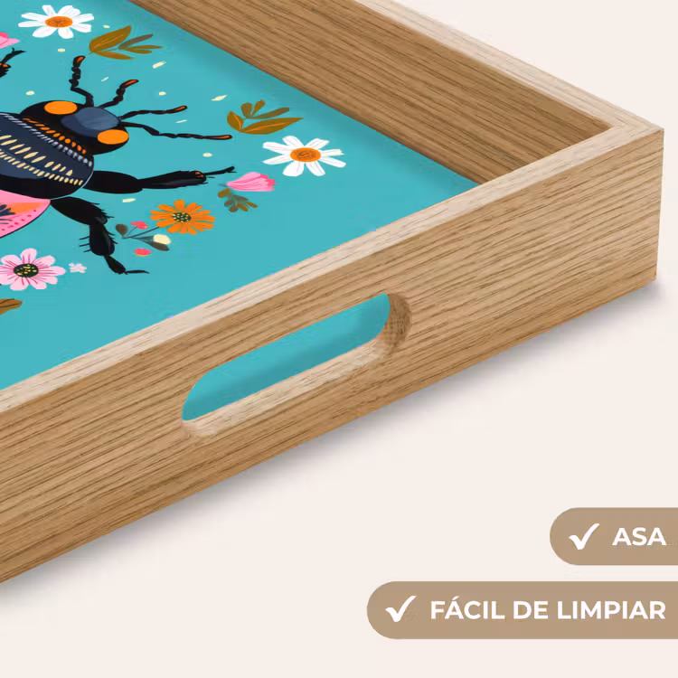 Bandeja - Escarabajo - Flores - Turquesa - Hojas — 8