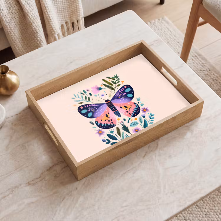 Bandeja - Flores - Hojas - Mariposa - Colorido — 2