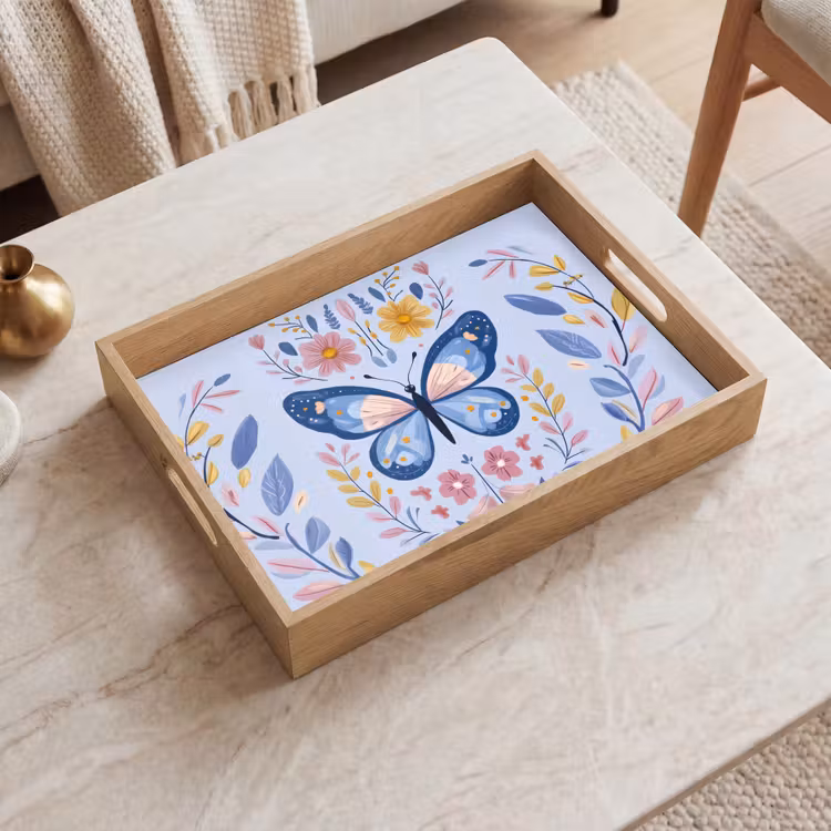 Bandeja - Mariposa - Azul claro - Ornamental - Flores — 2