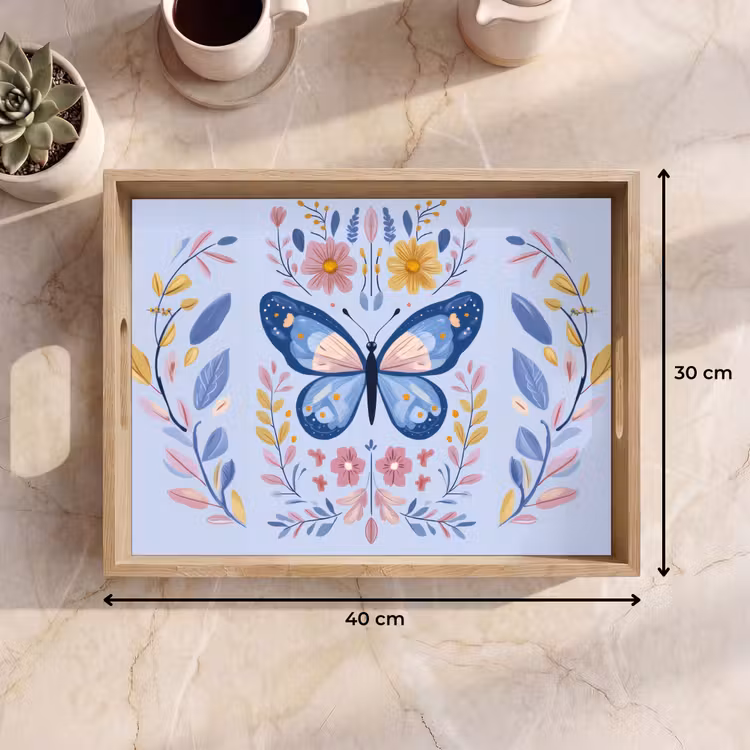Bandeja - Mariposa - Azul claro - Ornamental - Flores — 7