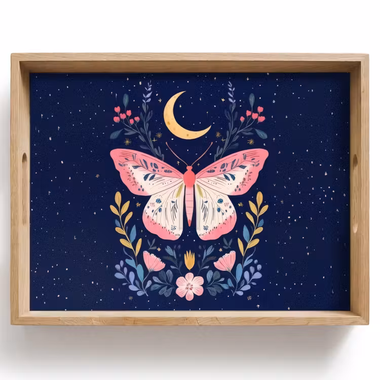 Bandeja - Mariposa - Luna - Flores - Cielo estrellado — 1