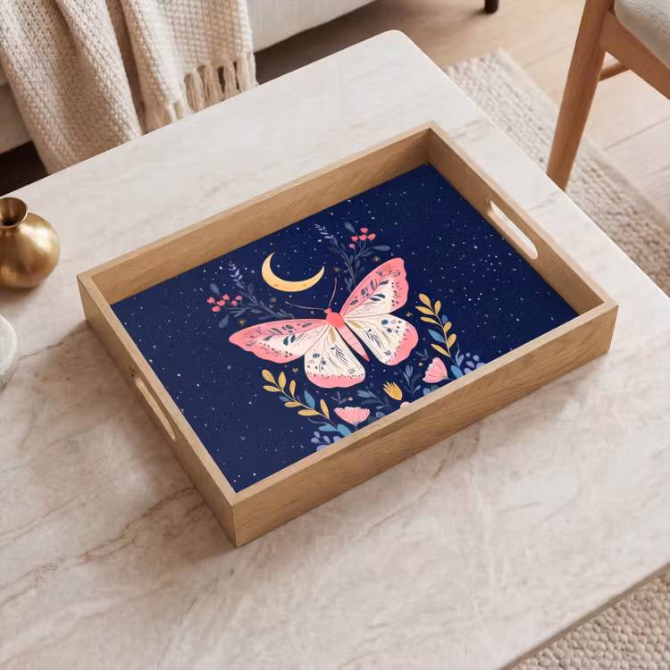 Bandeja - Mariposa - Luna - Flores - Cielo estrellado — 2