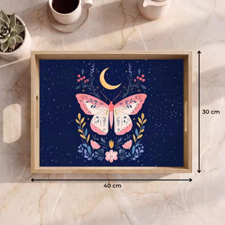 Bandeja - Mariposa - Luna - Flores - Cielo estrellado — 7