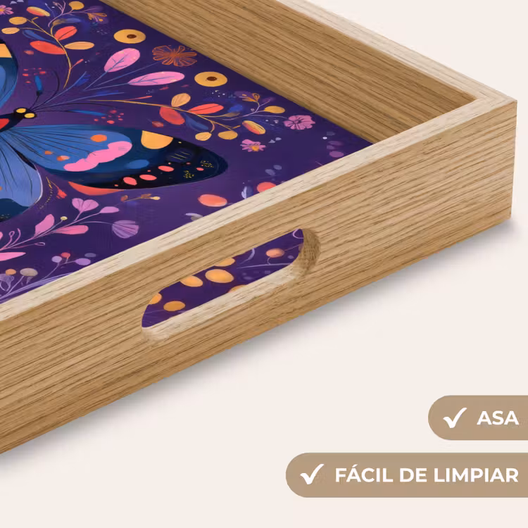 Bandeja - Ornamentado - Flores - Mariposa - Morado — 8