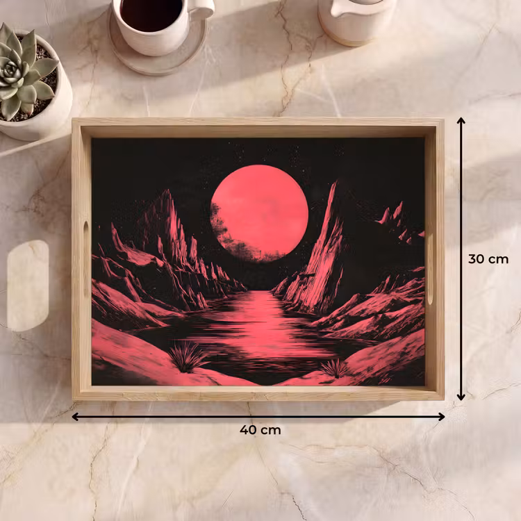 Bandeja - Luna - Rosa brillante - Montañas - Río — 7