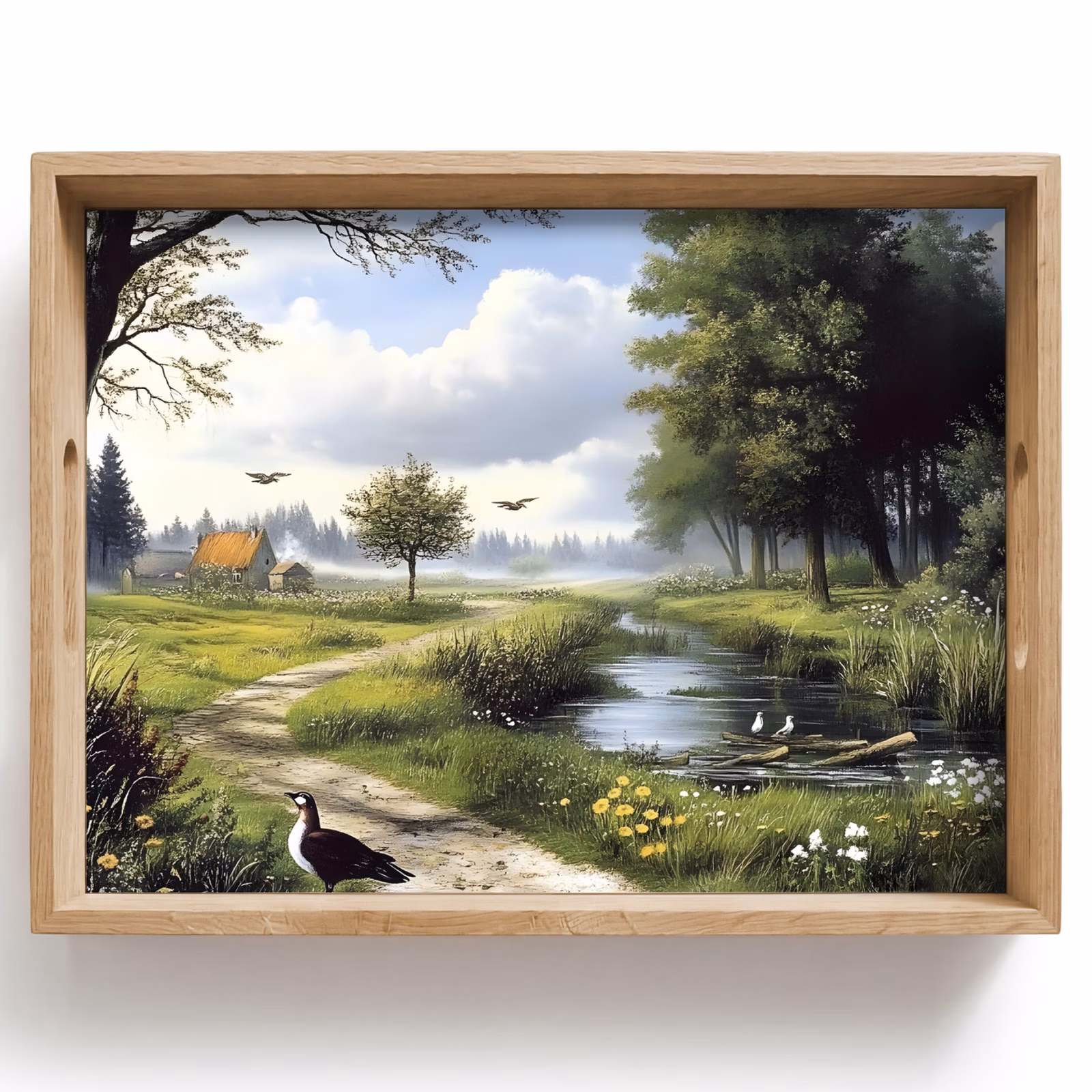 Bandeja - Sendero arenoso - Paisaje verde - Agua — 1