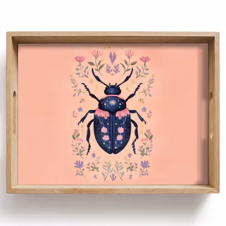 Bandeja - Escarabajo - Azul oscuro - Flores - Ornamental — 1