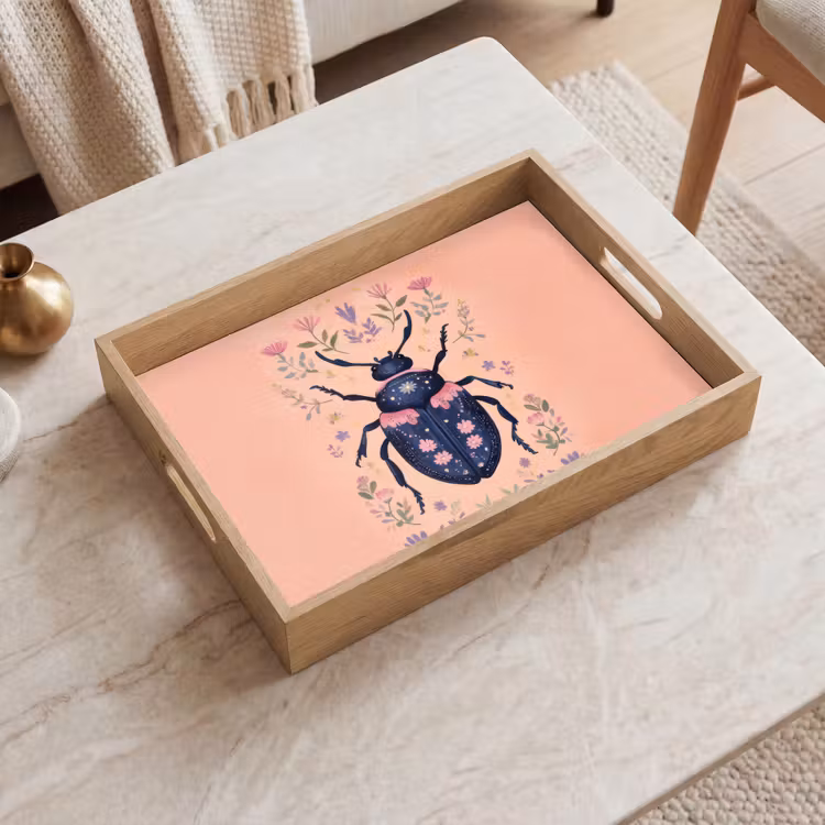 Bandeja - Escarabajo - Azul oscuro - Flores - Ornamental — 2