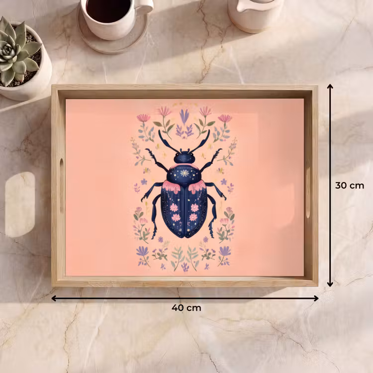 Bandeja - Escarabajo - Azul oscuro - Flores - Ornamental — 7
