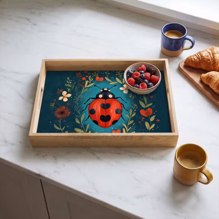 Bandeja - Flores - Mariquita - Corazón - Rojo — 3