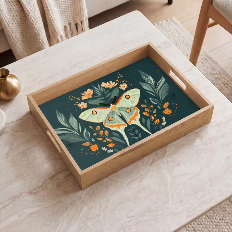 Bandeja - Ornamental - Mariposa - Verde - Hojas — 2