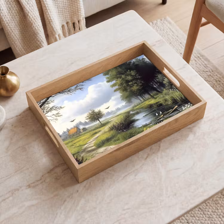 Bandeja - Sendero arenoso - Paisaje verde - Agua — 2