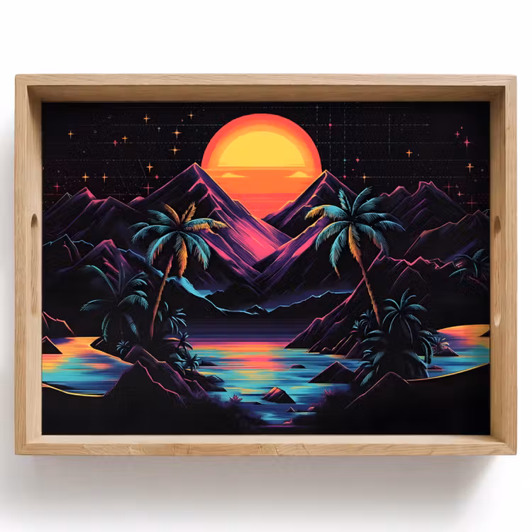 Bandeja - Palmeras - Montañas de neón - Cielo estrellado - Sol — 1