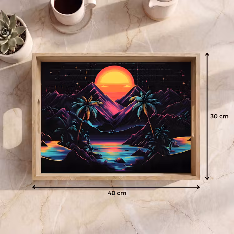 Bandeja - Palmeras - Montañas de neón - Cielo estrellado - Sol — 7