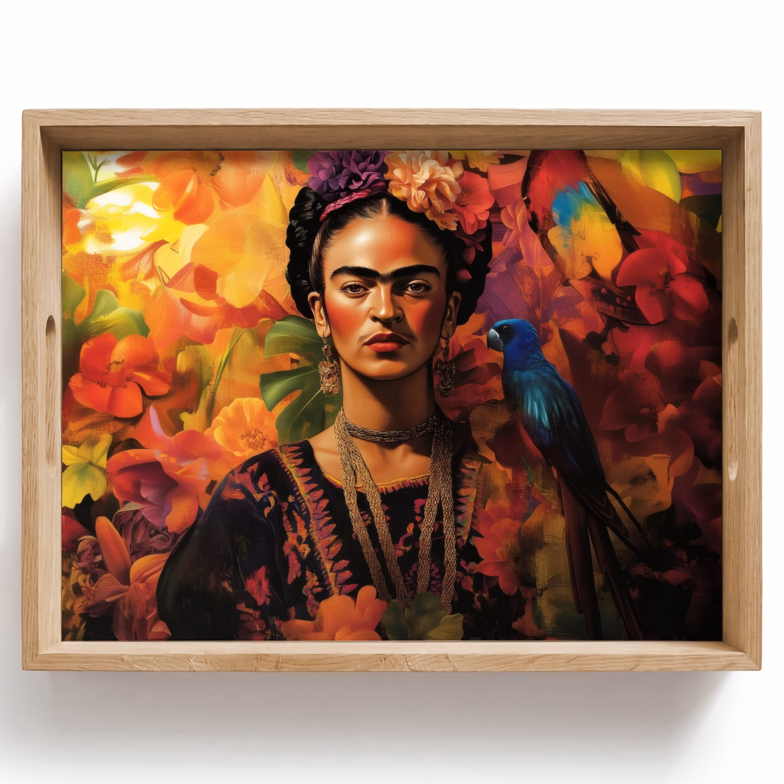 Bandeja - Mujer - Flores - Loro - Pintoresco — 1