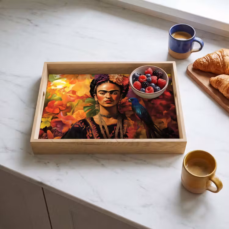 Bandeja - Mujer - Flores - Loro - Pintoresco — 3