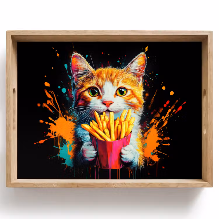 Bandeja - Gato - Comida - Patatas fritas - Graffiti - Abstracto — 1