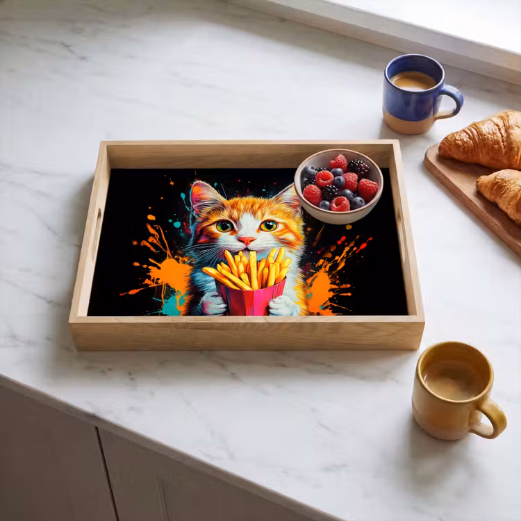 Bandeja - Gato - Comida - Patatas fritas - Graffiti - Abstracto — 3