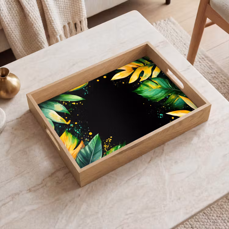 Bandeja - Hojas - Verde - Amarillo - Pintura - Selva — 2