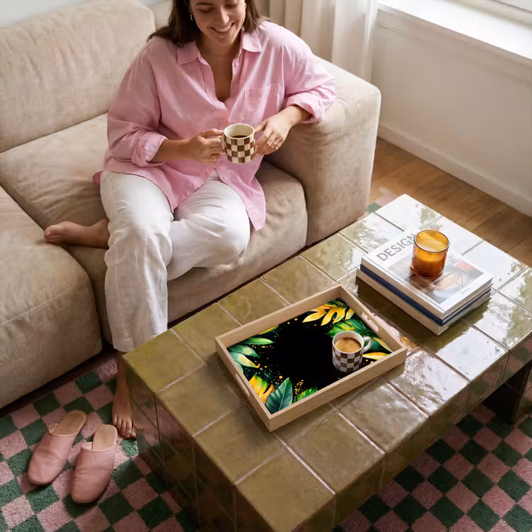 Bandeja - Hojas - Verde - Amarillo - Pintura - Selva — 4