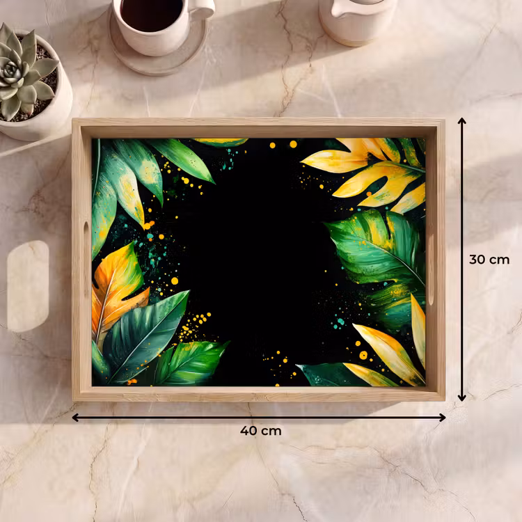 Bandeja - Hojas - Verde - Amarillo - Pintura - Selva — 7