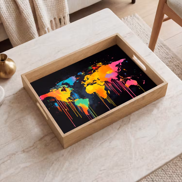 Bandeja - Mapamundi - Pintura - Colorido - Graffiti - Mundo — 2