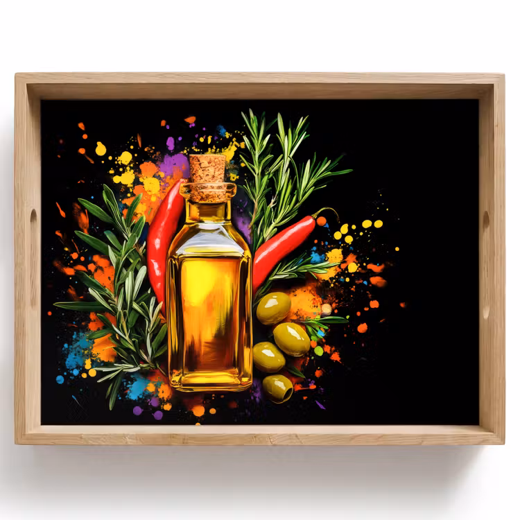 Bandeja - Aceite de oliva - Graffiti - Pimienta - Aceitunas - Moderno — 1