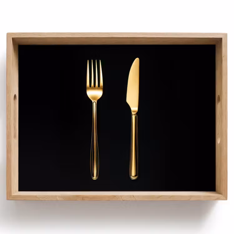 Bandeja - Cubiertos - Oro - Cuchillo - Tenedor — 1