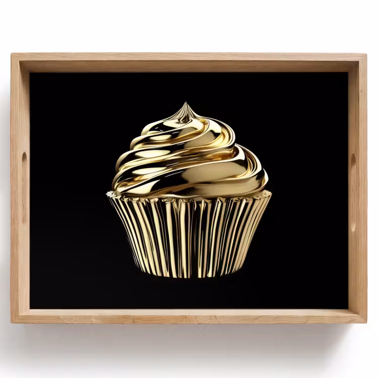 Bandeja - Cupcake - Comida - Oro - Negro — 1