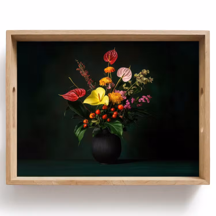 Bandeja - Flores - Jarrón - Negro — 1