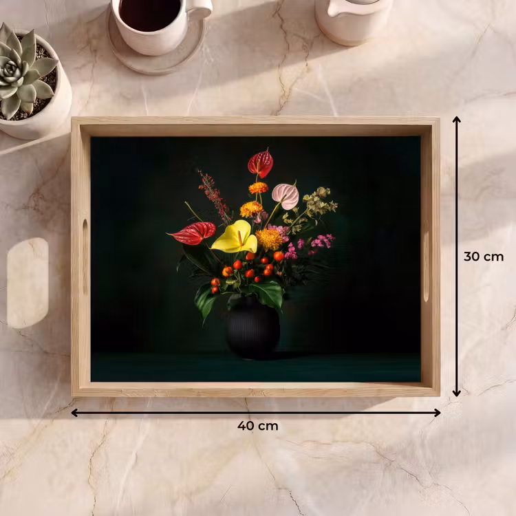 Bandeja - Flores - Jarrón - Negro — 7