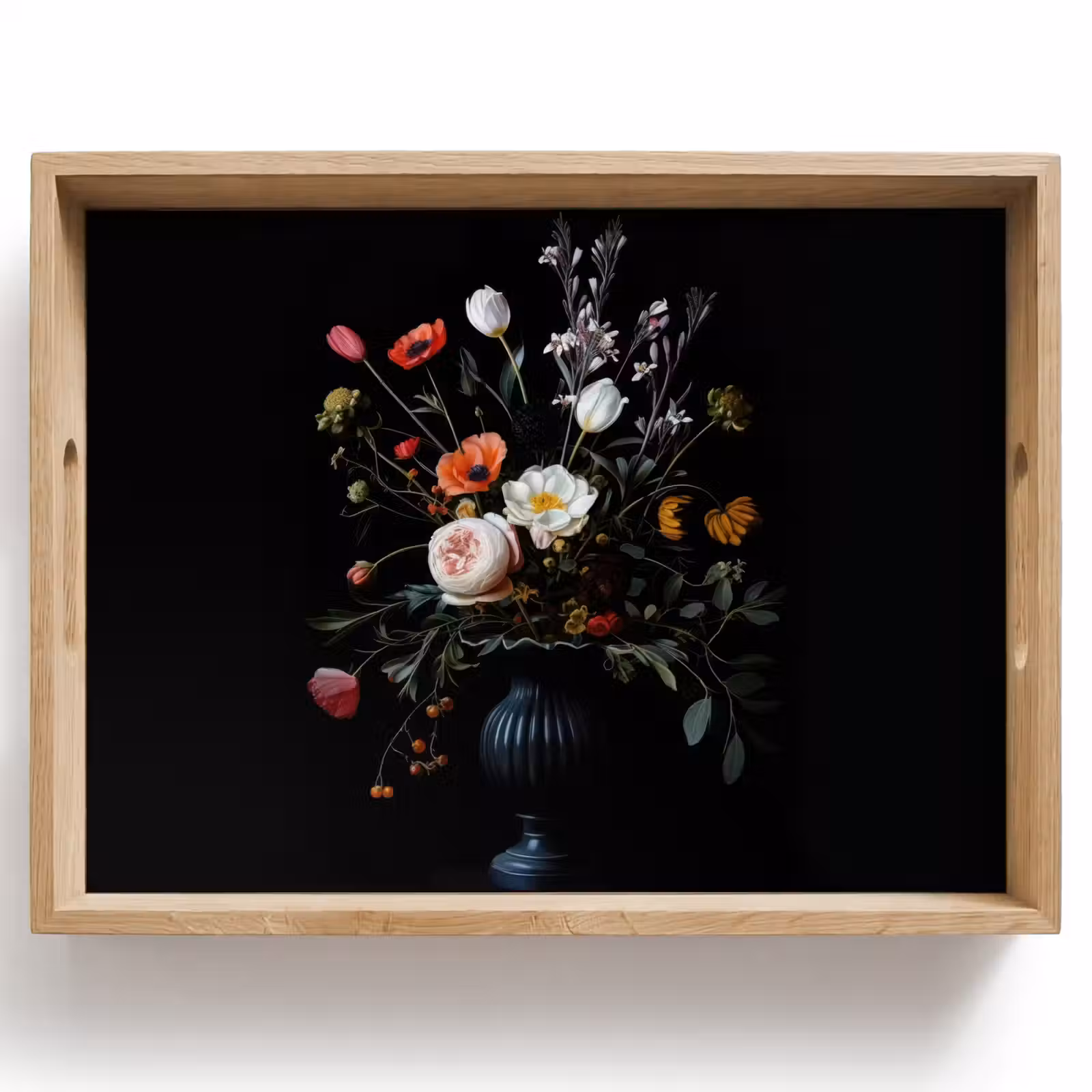 Bandeja - Arreglo floral - Jarrón - Negro — 1
